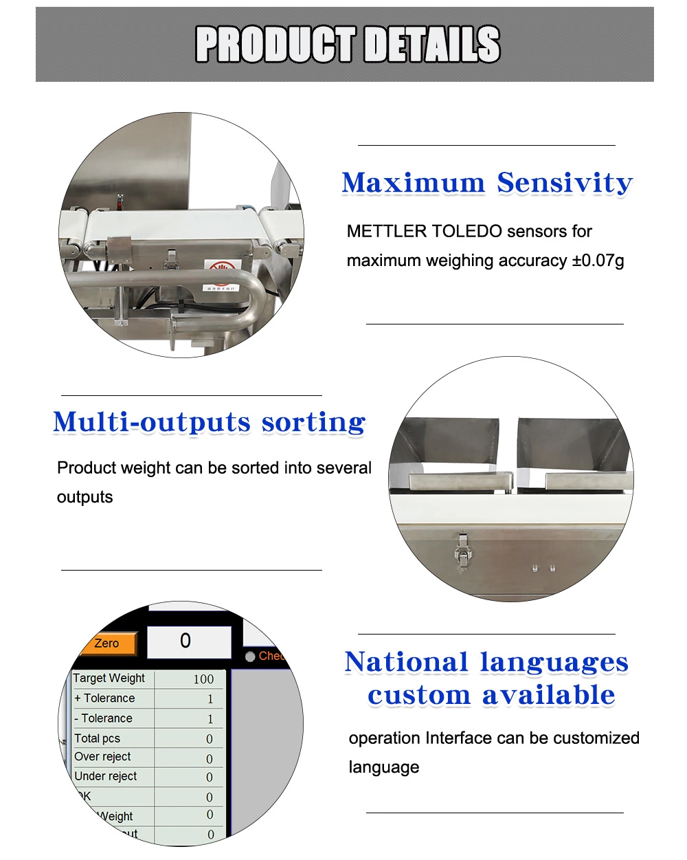 Packing Line Use Automatic Belt Conveyor Food Check Weigher Machine