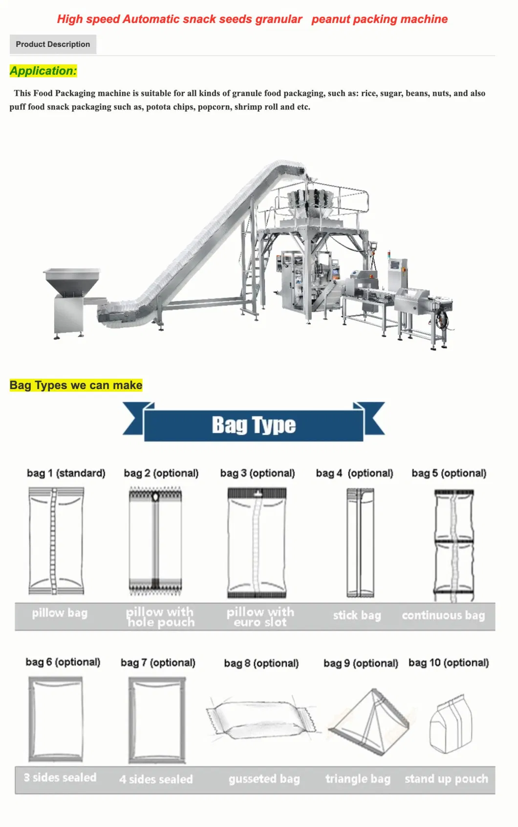 Animal Food/Pet Food/Animal Feed Weigher Packaging Multi-Function Vertical Packing Machine