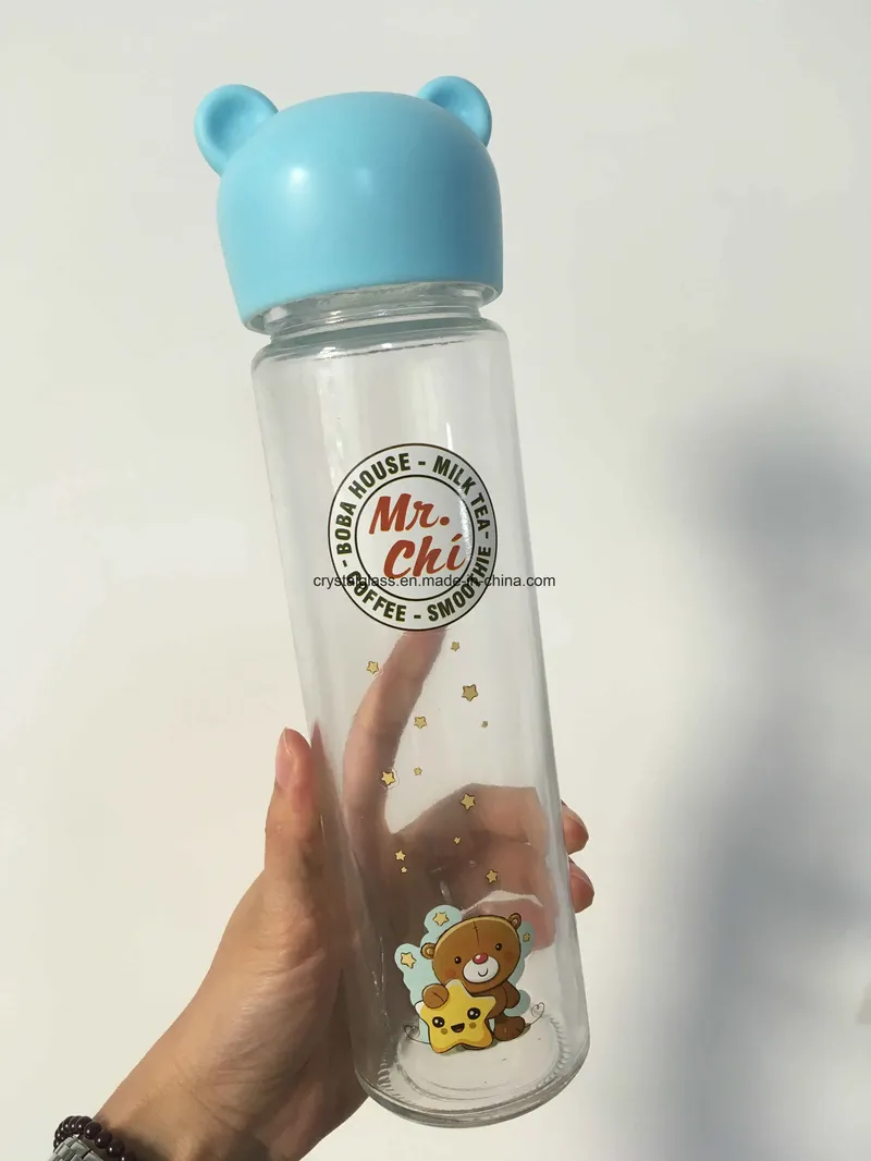 BPA Free Glass Custom Design Water Bottle with Bear Cap OEM Bottle