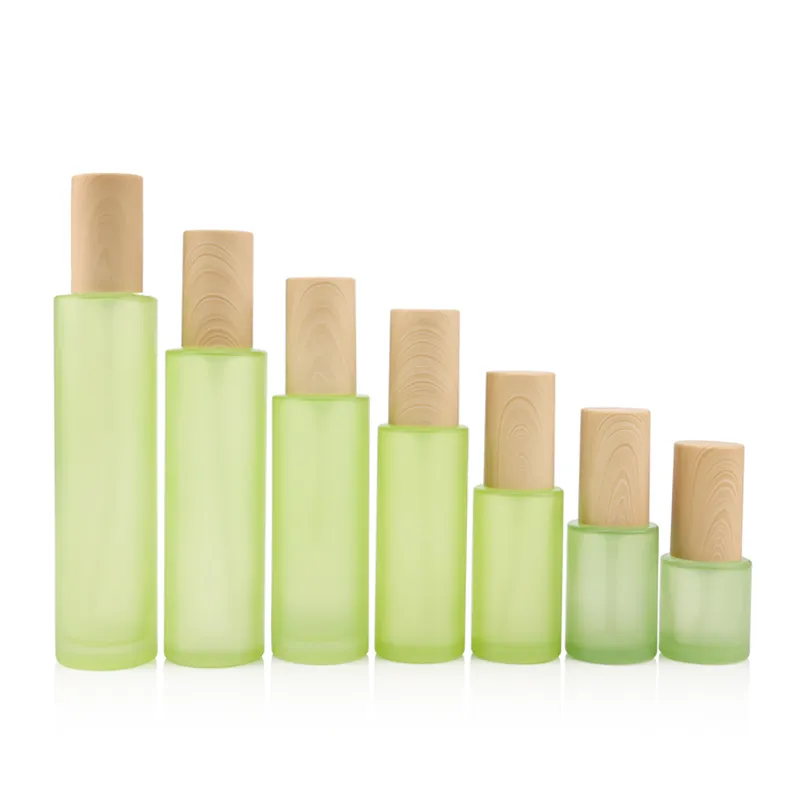 Green Frosted Glass Cosmetic Bottle Mist Spray Glass Bottle Cream Jar