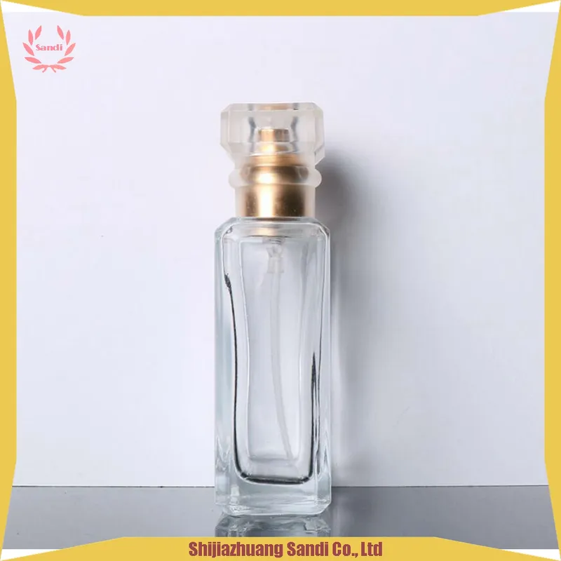 20ml 30ml 50ml Clear Square Glass Perfume Bottle with Crimp Spray Top