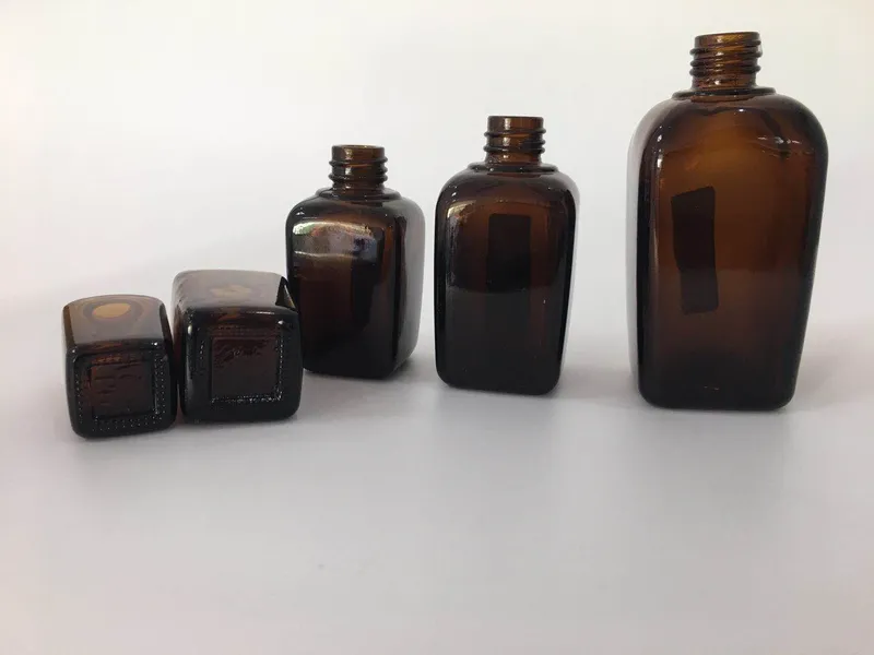 Empty Glass Aromatherapy Bottle Square Amber Essential Oils Bottle