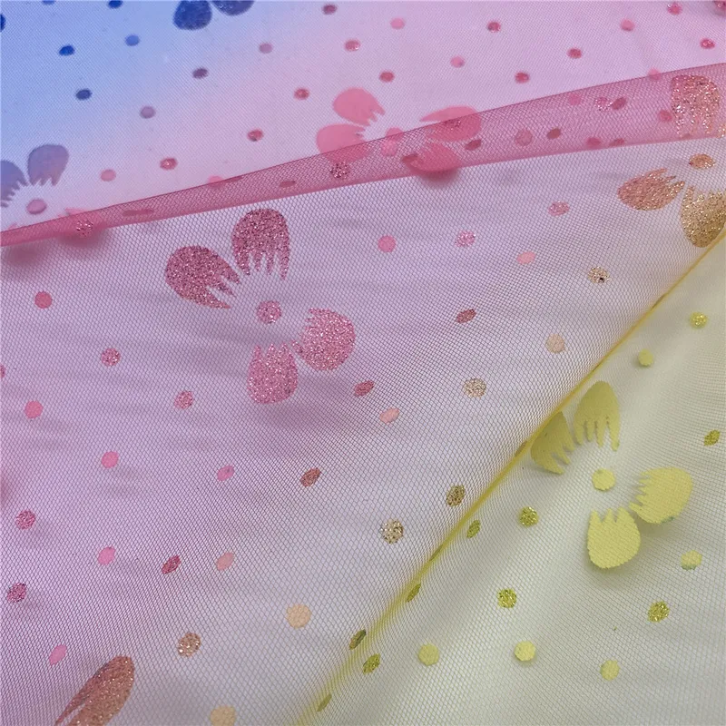 100% Polyester Digital Printed Colorful Rainbow Color Tulle Fabric