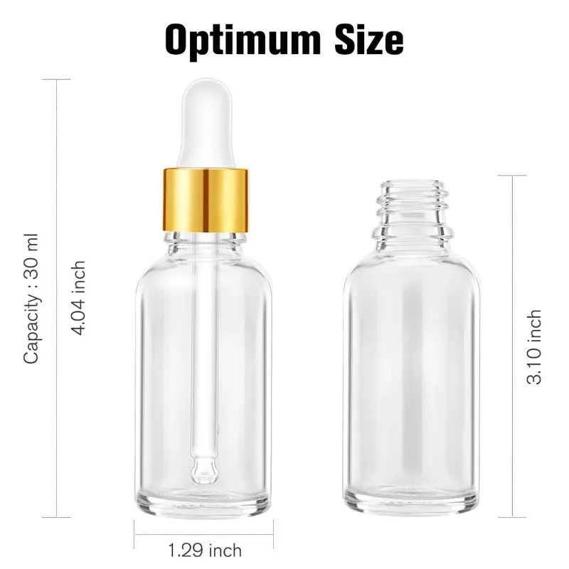 Refillable Essential Oil Glass Bottles with Gold Metal and Glass Dropper