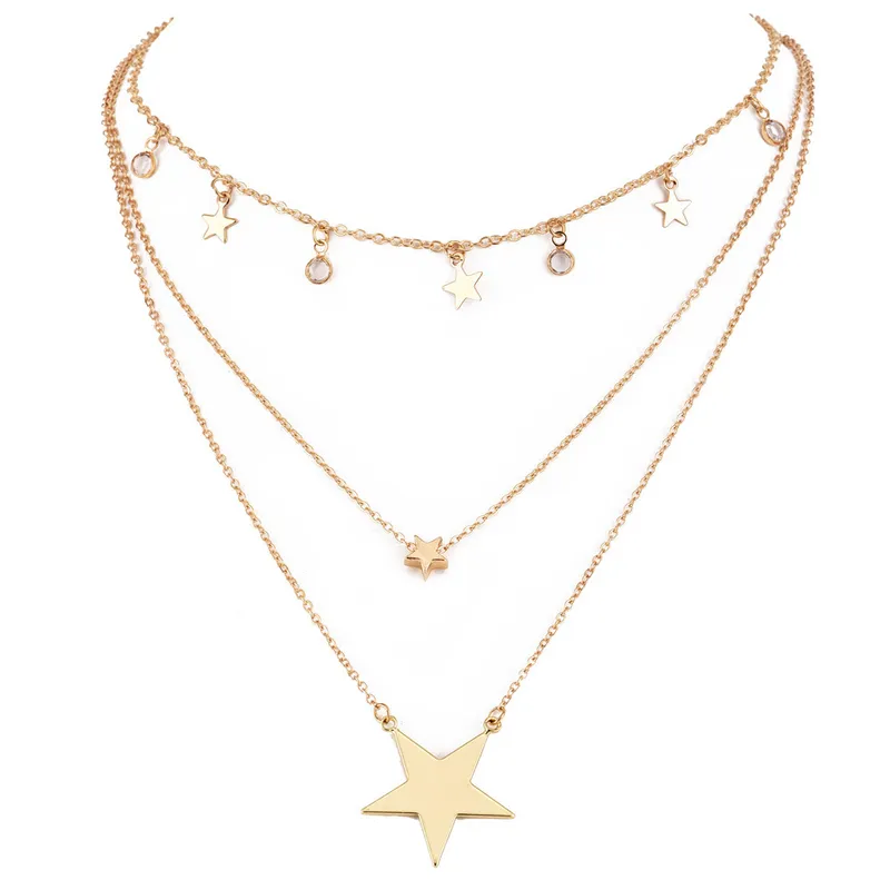 Bohemia Three Layered Necklace Stars Pendant Necklaces Gold Necklaces Set (ESG11092)