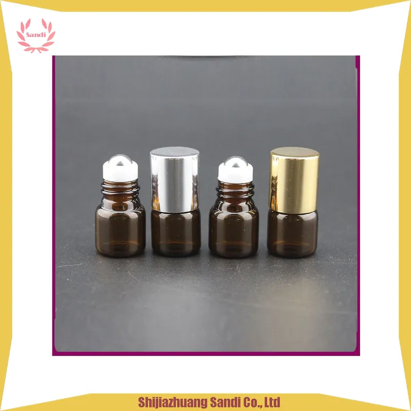 Amber Essential Oil Bottles Stainless Steel Roller Ball Inserts