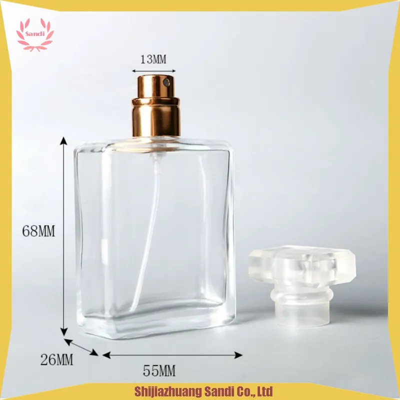 20ml 30ml 50ml Clear Square Glass Perfume Bottle with Crimp Spray Top