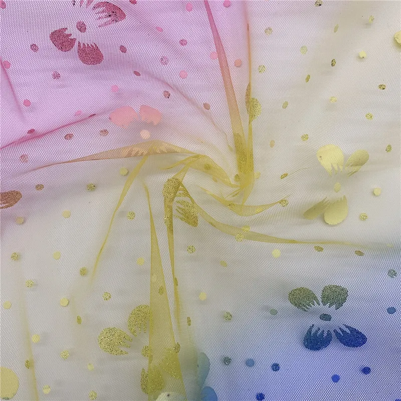 100% Polyester Digital Printed Colorful Rainbow Color Tulle Fabric