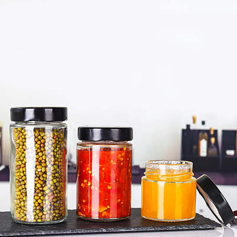 Wholesale High Cover Glass Jar Honey Jar Round Food Jar Handmade Jam Jar