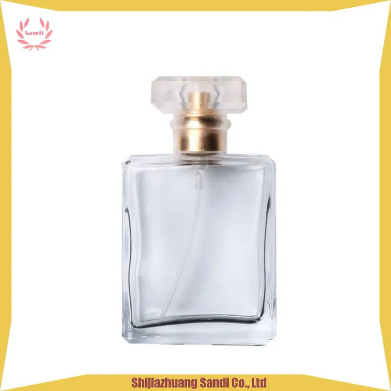 20ml 30ml 50ml Clear Square Glass Perfume Bottle with Crimp Spray Top