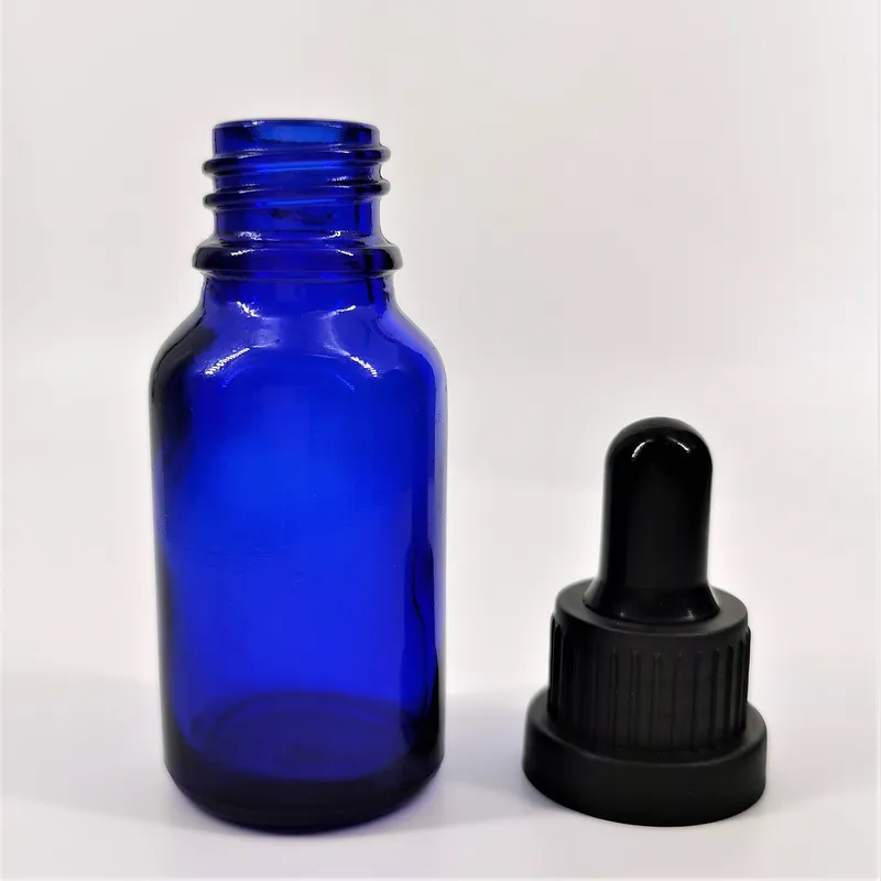 0.5 Oz 15ml Blue Glass Bottle with Black Dropper for Essence Oil