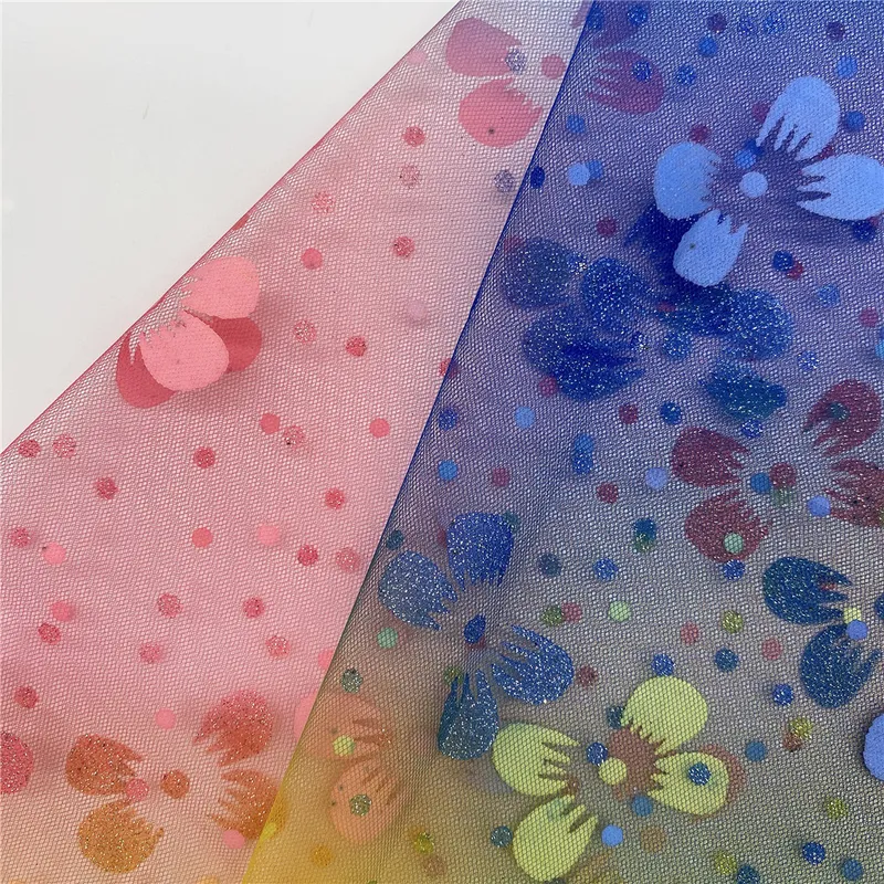 100% Polyester Digital Printed Colorful Rainbow Color Tulle Fabric