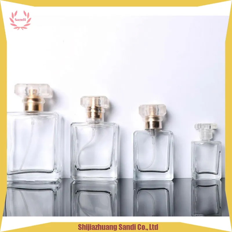 20ml 30ml 50ml Clear Square Glass Perfume Bottle with Crimp Spray Top