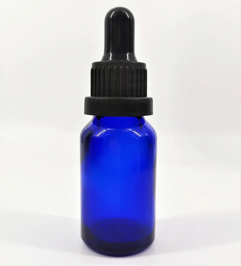 0.5 Oz 15ml Blue Glass Bottle with Black Dropper for Essence Oil