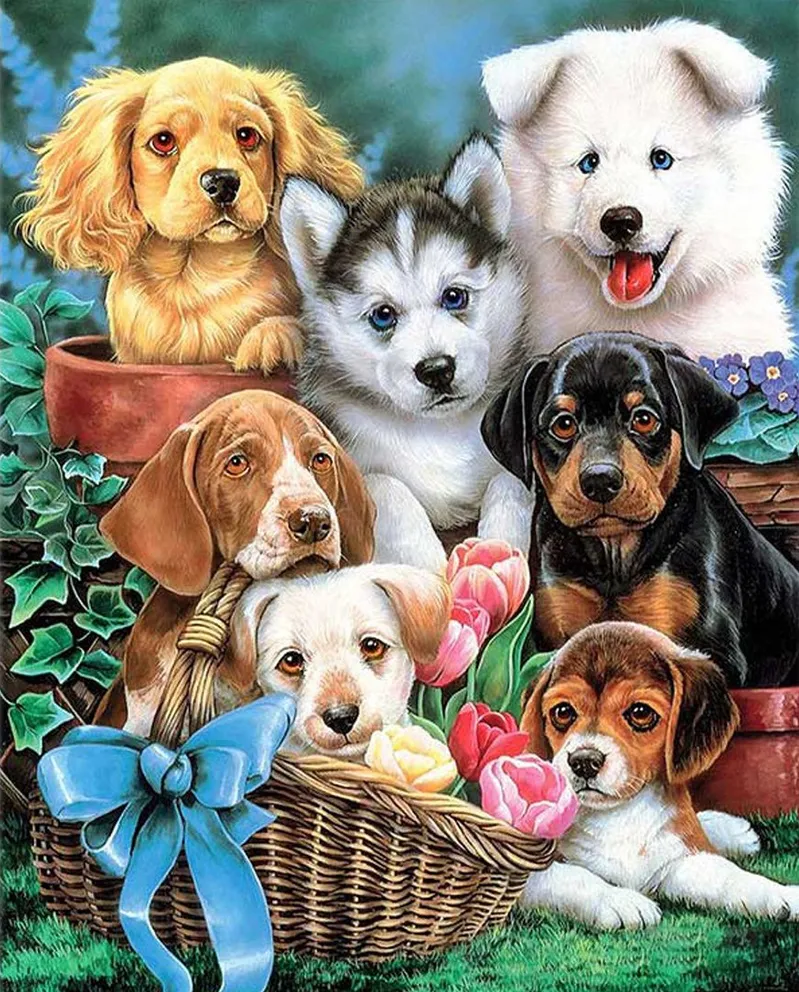 Factory Whole Sale Cute Puppies Painting with Diamonds Home Decoration