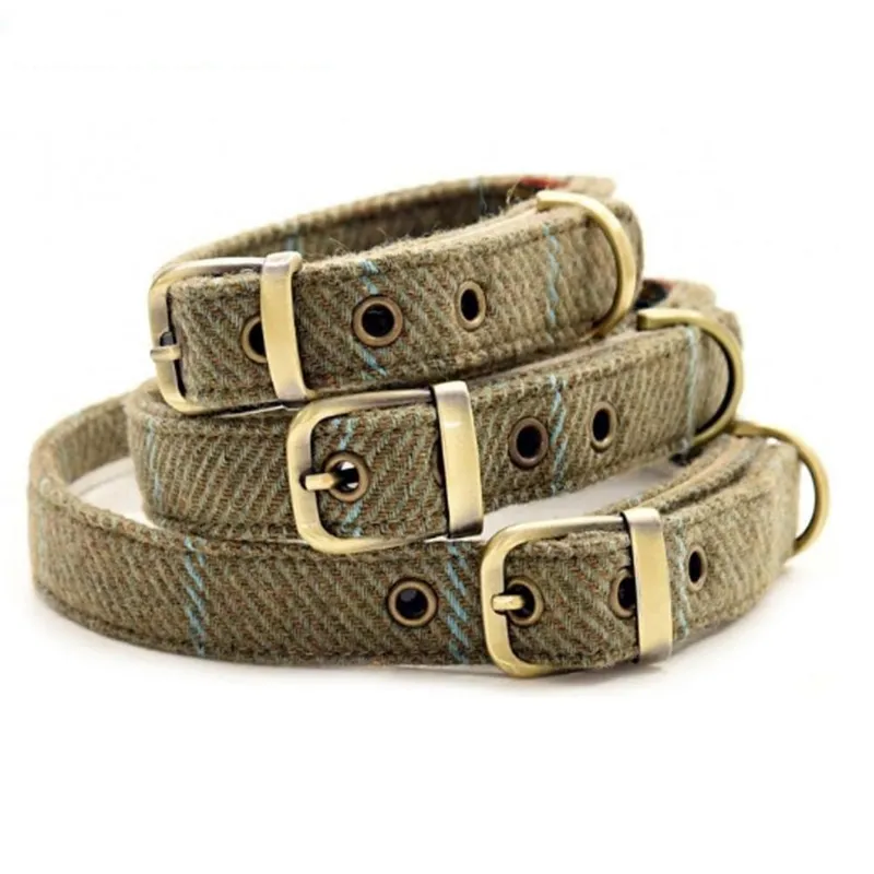 Tweed Wool Dog Collar with Adjustable Metal Buckle for Small Medium and Large Dogs