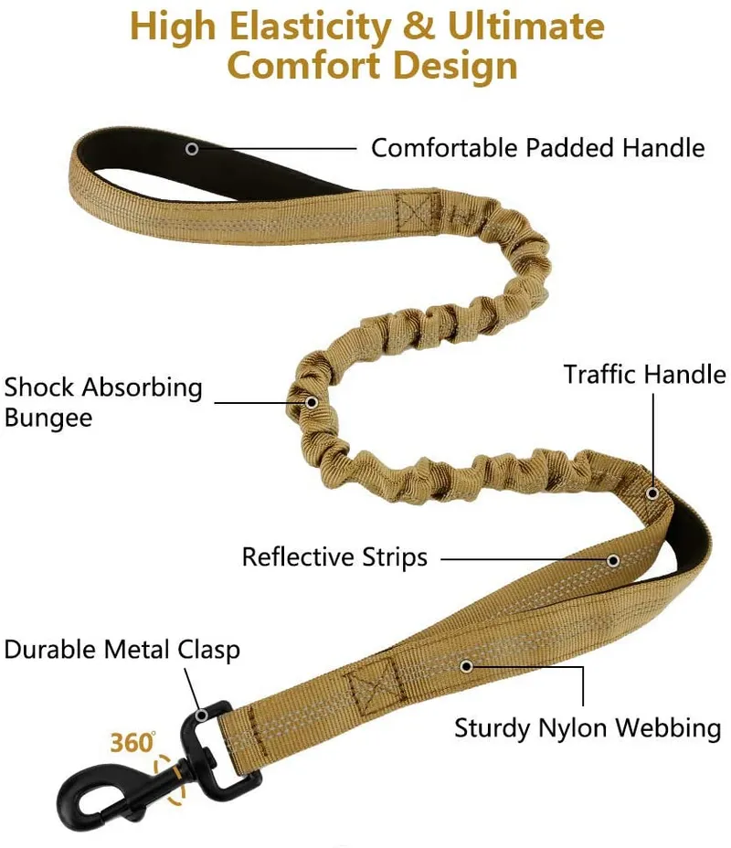 Tactical Dog Harness and Bungee Dog Leash for Large Medium Dogs