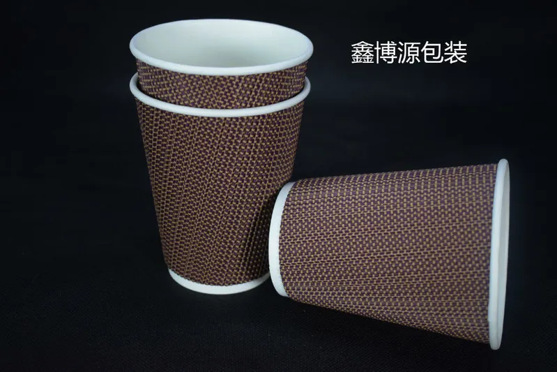 Elegant Disposable Coffee Ripple Paper Cup with Lids and Straws