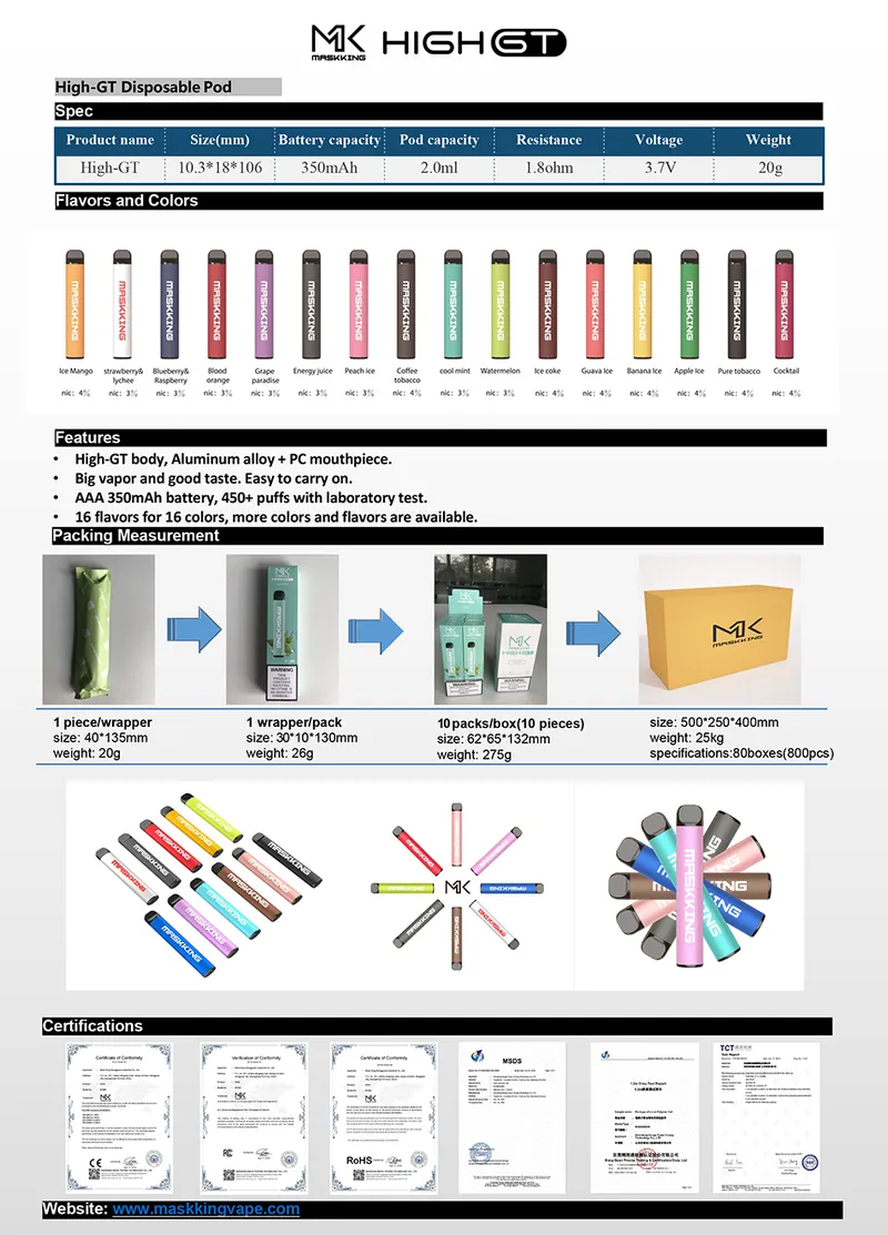 Canada Hot Sale OEM Disposable Pods Maskking 2ml 475 Puffs Disposable