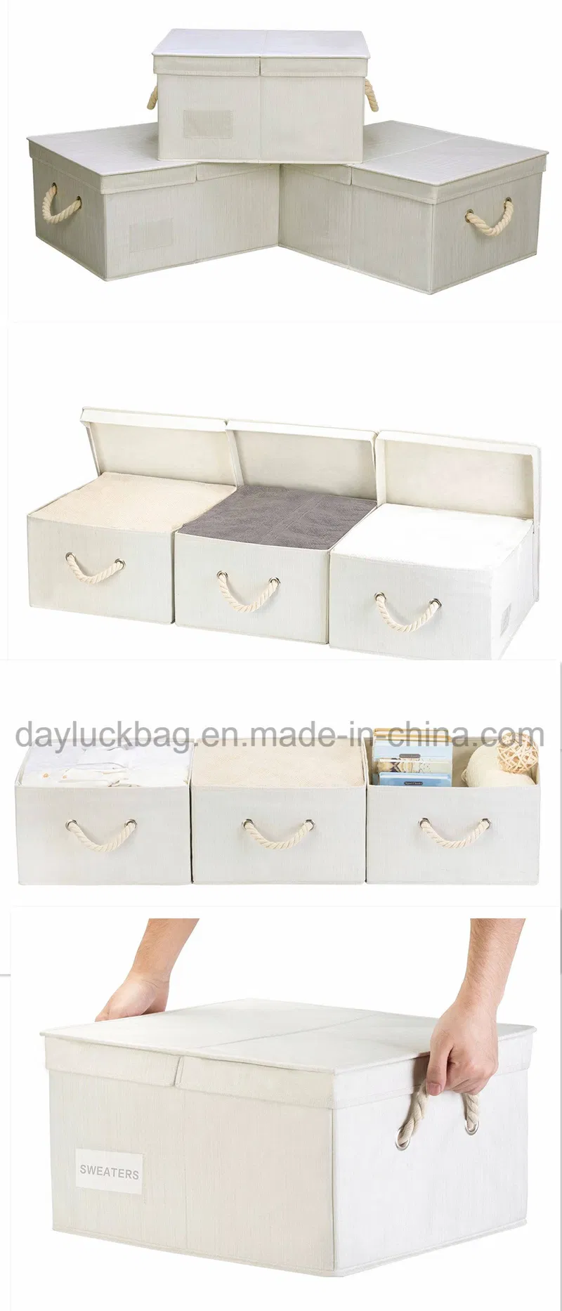 Classical Non-Woven Fabric Foldable Big White Storage Boxes for Home Clothes