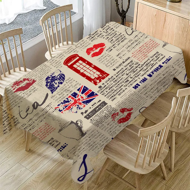 Amazon Hot Newspaper Design Linen Tablecloth Home Decor Table Cover