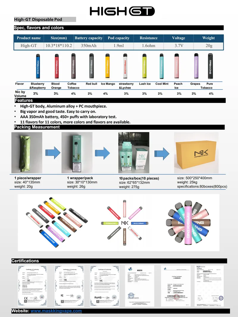 Maskking Popular Wholesale Price Puff Bar Gt Disposable Pods