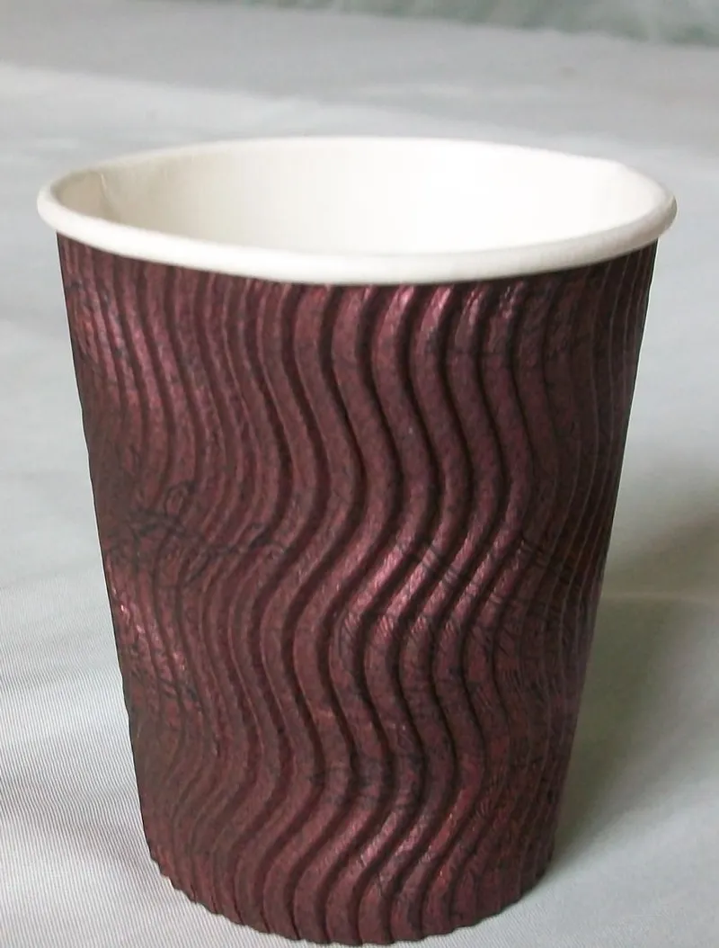 Elegant Disposable Coffee Ripple Paper Cup with Lids and Straws