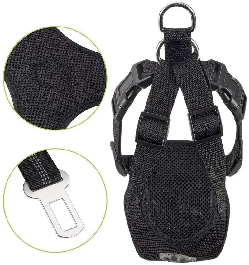 Pet Dog Adjustable Safety Dog Car Seat Belt with Mesh Vest