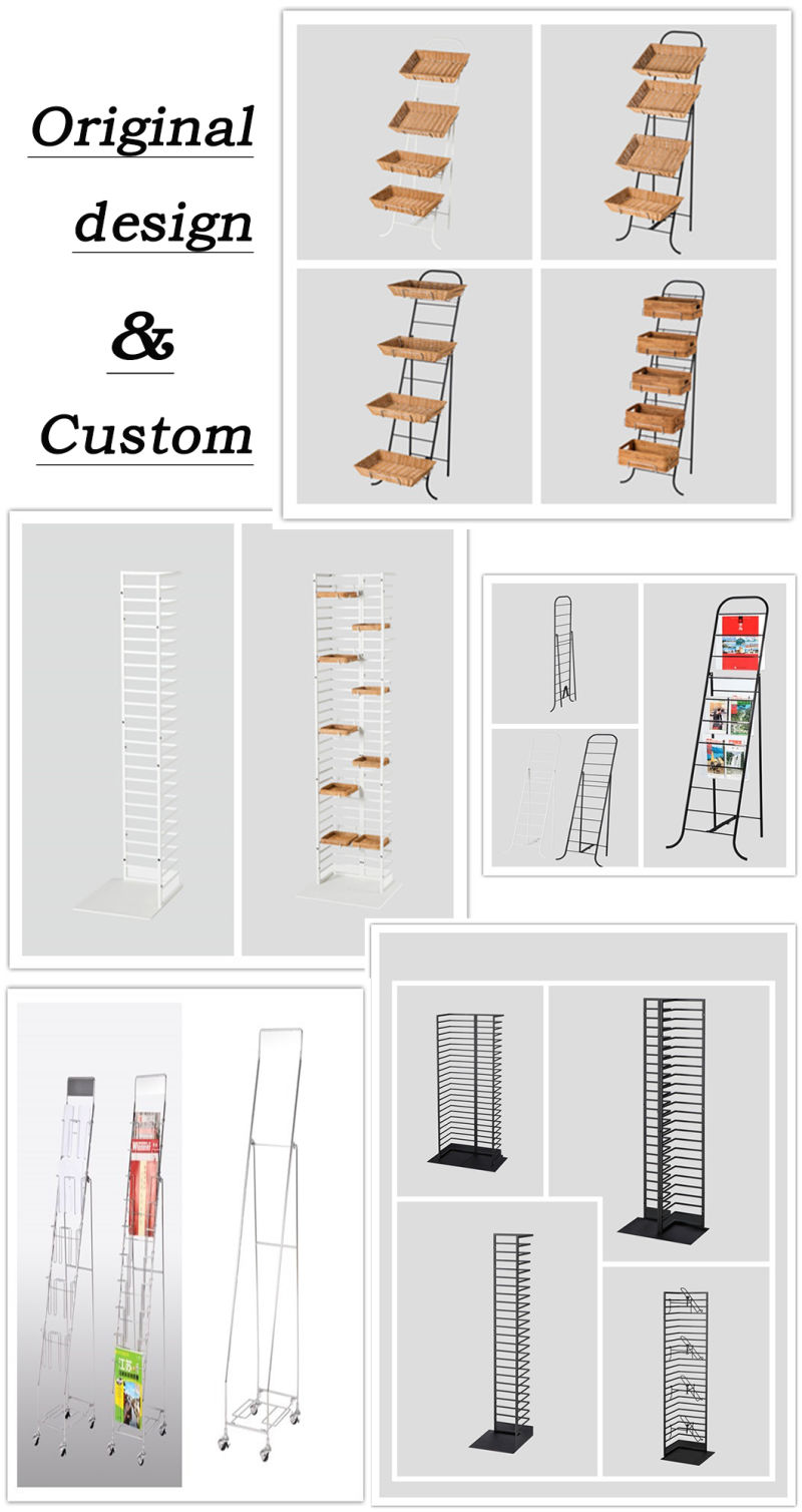 Custom Powder Coating Floor Standing Metal Wire Rattan Basket Display Stand