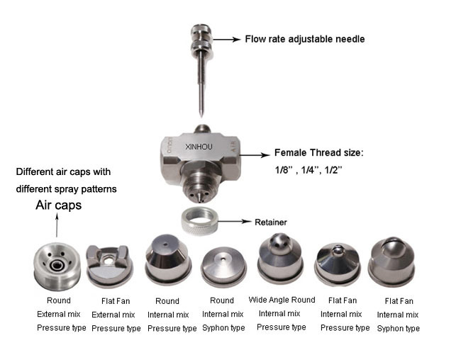 304 316 Low Pressure Stainless Steel Air Atomizing Nozzle