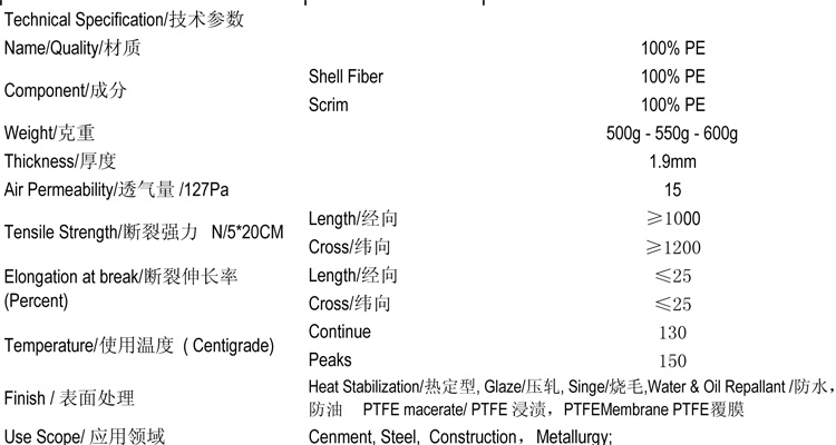 Polypropylene Filter Fabric Polypropylene Dust Filter Bag