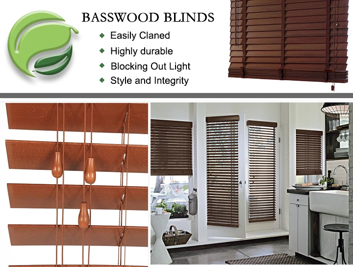 Matte UV-Resistant Finish Wood Blinds with Matching Ladder Tape