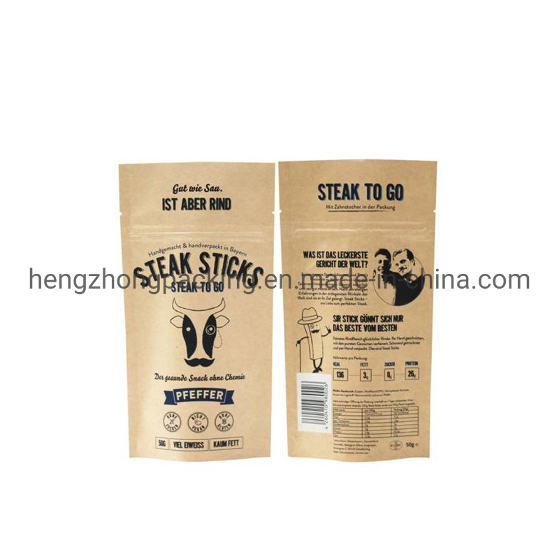 100% Compostable Kraft Paper Packaging Zipper Bag for Pet Food