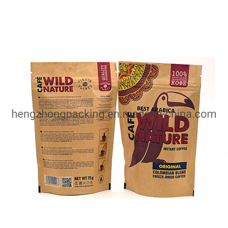 100% Compostable Kraft Paper Packaging Zipper Bag for Pet Food