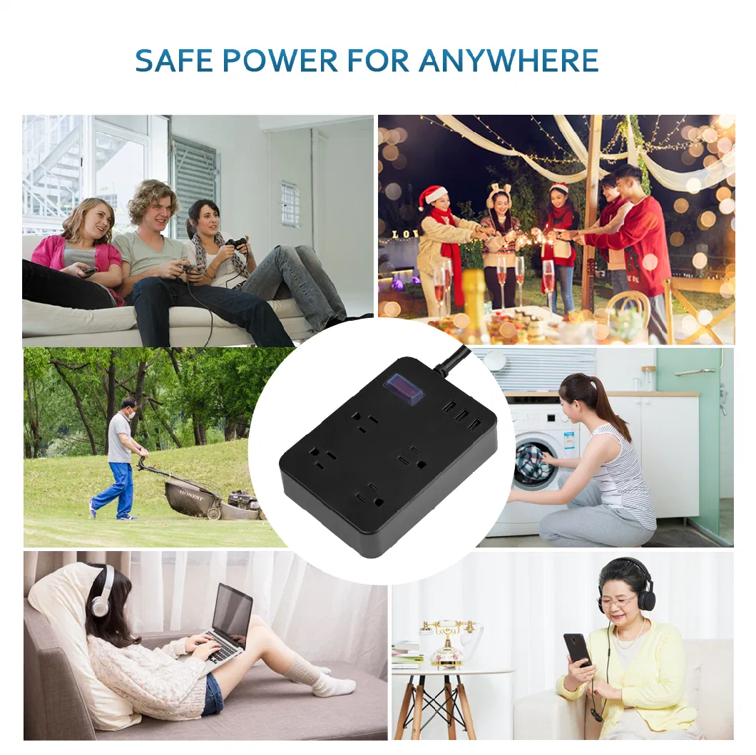 Hot Sale 4 Outlets Flame Retardant PC American Waterproof Power Strip with 3.4 USB