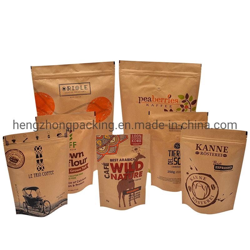 100% Compostable Kraft Paper Packaging Zipper Bag for Pet Food