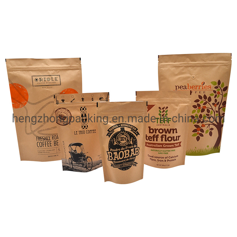 100% Compostable Kraft Paper Packaging Zipper Bag for Pet Food