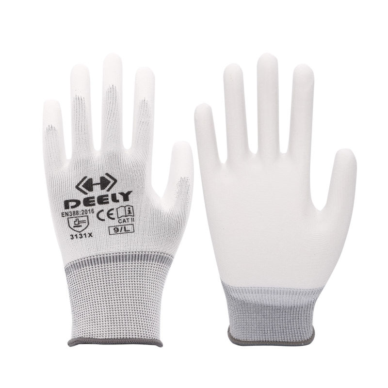 13 Gauge White Polyester White PU Coated Glove