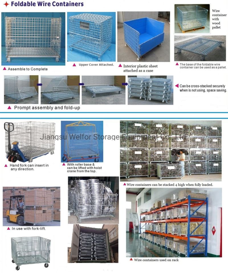 Stackable Folded Galvanized Steel Welded Heavy Duty Wire Mesh Container with PP Sheet