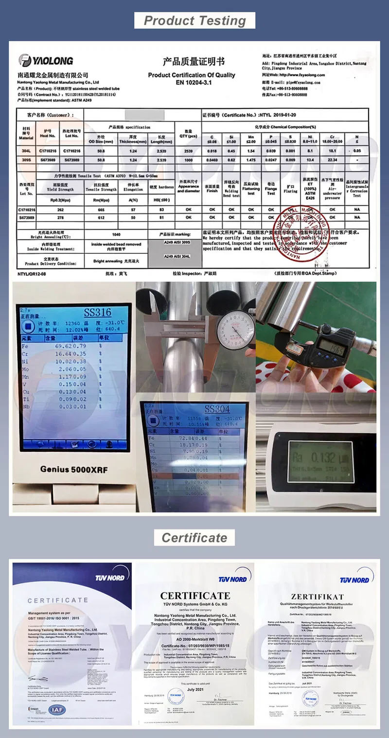 SUS 304 304L 316 316L 310 409 Stainless Steel Pipe Tube Specifications