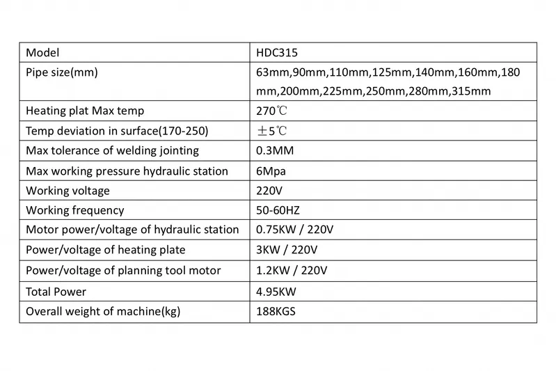 DN315mm Hydraulic HDPE/PE/PPR Plastic Pipe Hot Melt Butt Welding Machine