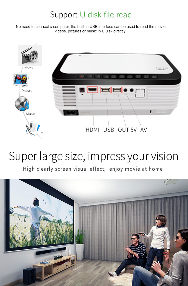 Support IPTV& TV Box Full HDMI 1080P LCD Projector
