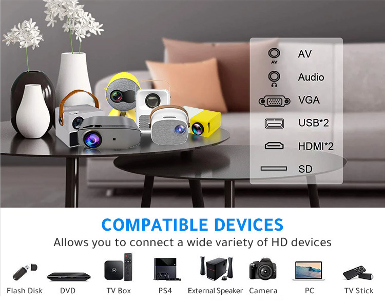 Full HD Max 300" Display Projector Compatible with TV Stick