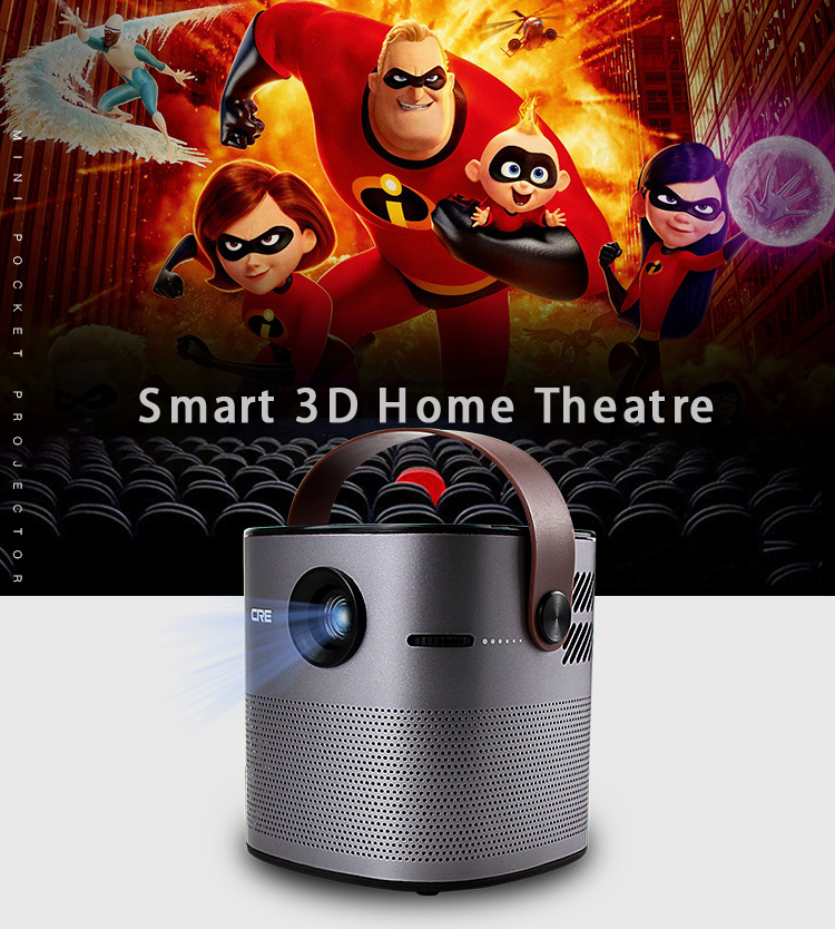 Android Smart Mini Portable Projector Home Theatre 1080P HD DLP 3LED Projector with Built-in Battery
