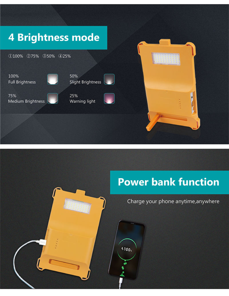 Solar LED Floodlight Portable Work Light USB Input&Output Power Bank