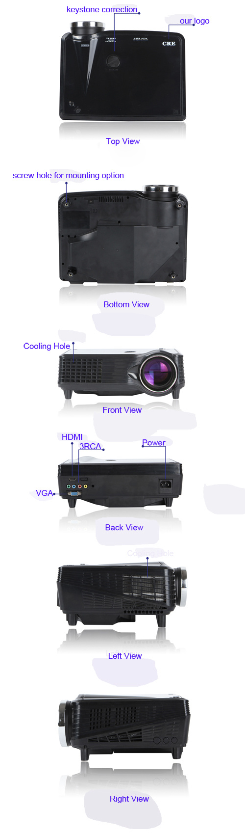 Best 50000hours Home Theater Portable Mini LED Projector