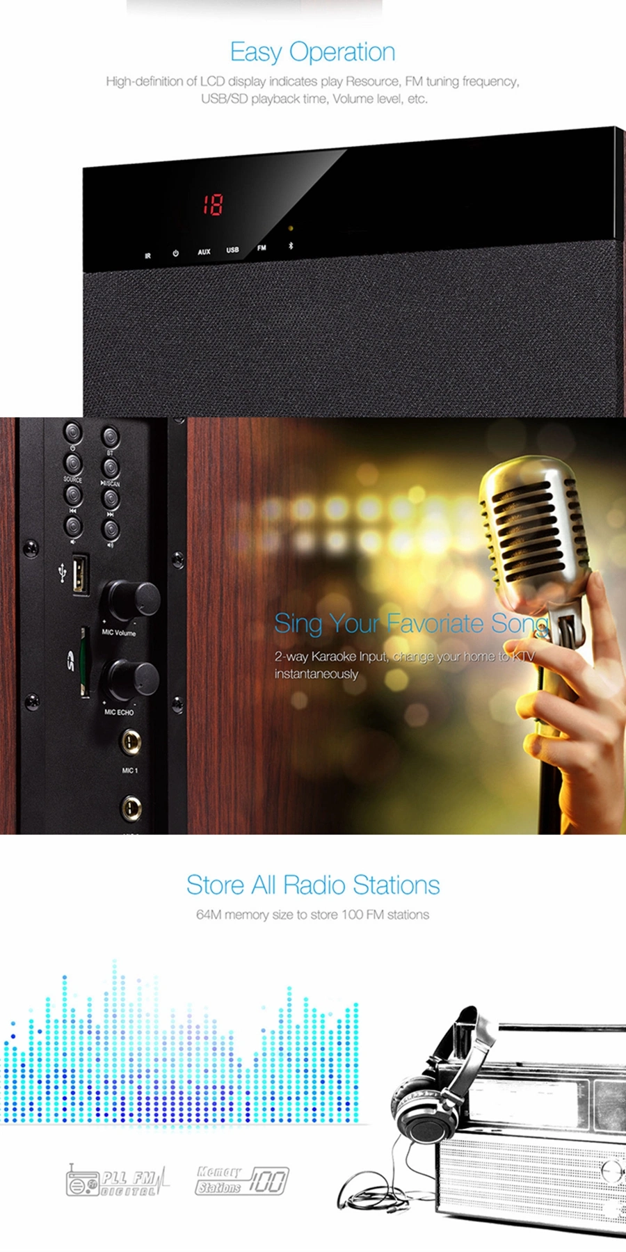 T-400X Home Audio Karaoke Speaker TV Soundbar Home Theater System 2.1 Subwoofer Speaker