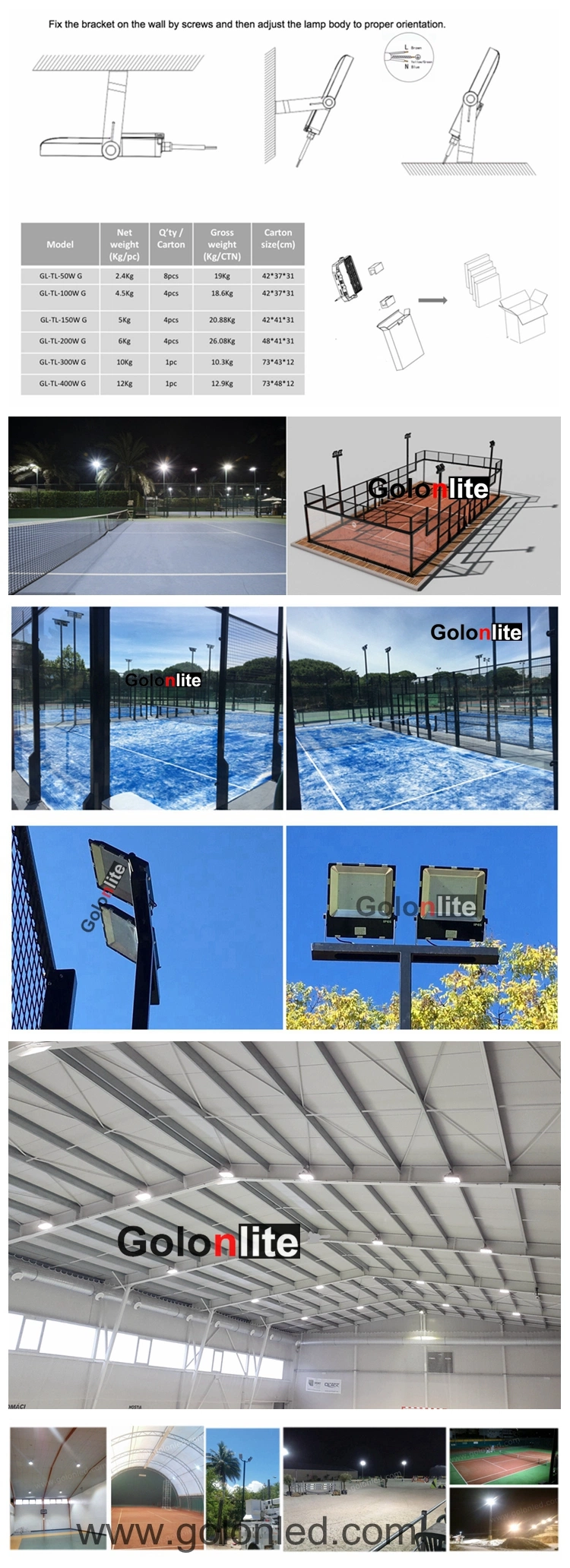 Outdoor Projector LED 300W 400W 500W LED Flood Light for Basket Ball Court