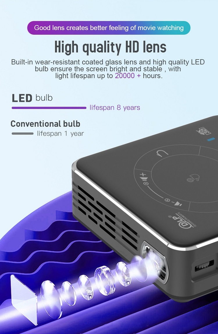 C99 Newest Portable Projector 3D DLP Projector 2g 16g Android 9.0 Smart Mini Projector