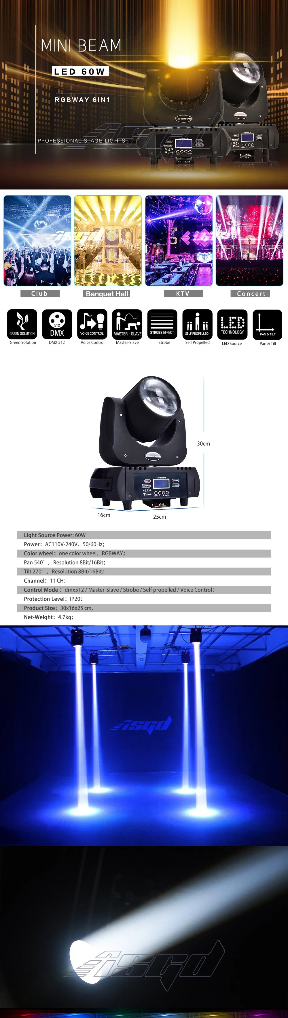 Bar 60W LED Stage Effect Beam Moving Head Light DJ Party Disco Wedding DMX Control Projector